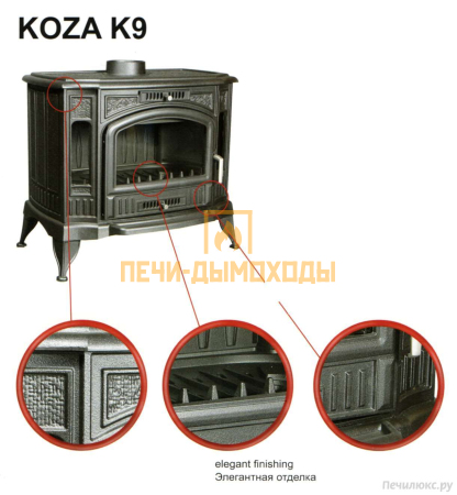 Чугунная печь-камин Kratki Koza K9/W (с теплообменником)