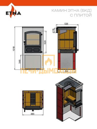 Камин ЭТНА (БКД) с плитой "Амфиболит"